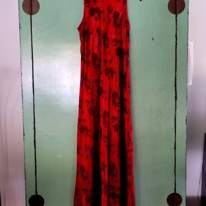 Holiday Red Sateen Asian Inspired Long Dress, Size M